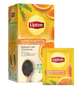 Чай черный Заряд бодрости с апельсином и листьями розмарина Lipton 25 пак х 1,5 гр