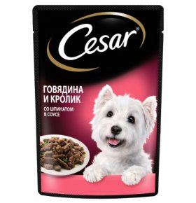 Влажный корм для собак кролик говядина со шпинатом Cesar 85 гр