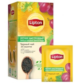 Чай черный Летнее настроение с цветками липы и ароматом винограда Lipton 25 пак х 1,5 гр