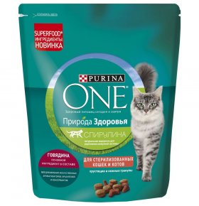 Сухой корм Природа Здоровья для стерилизованных кошек и кастрированных котов, с высоким содержанием говядины Purina One 180 гр