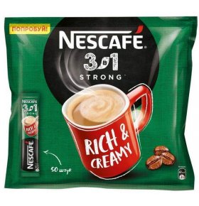 Кофе порционный растворимый 3 в 1 Крепкий Nescafe 50 пак х 14,5 гр