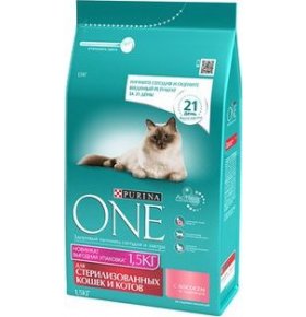 Корм для взрослых кошек С лососем и пшеницей для стерилизованных Purina one 1,5 кг