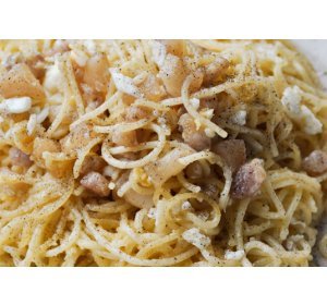 Спагетти с копченой грудинкой и яйцом
